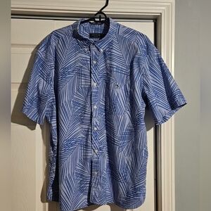 Vineyard Vines Blue Leaf Pattern Men's Short Sleeve Button Down Shirt